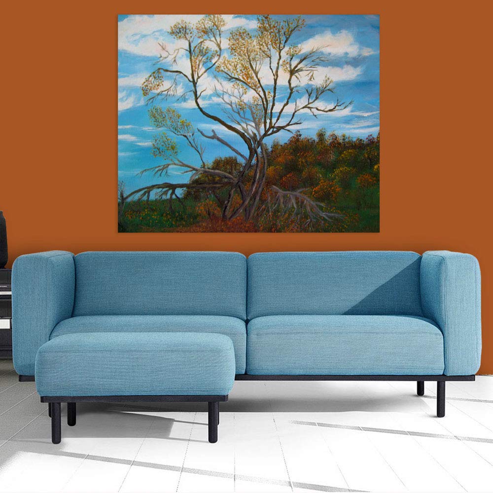 Root-tastic Unframed Tree Wall Art featuring intricate exposed roots and earthy green canopy