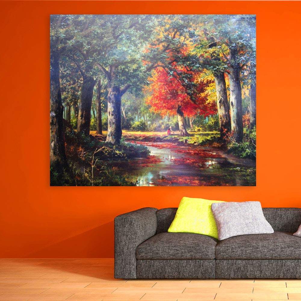 Leaf Your Walls Breathless: Fall-tastic Unframed Nature Wall Art displayed over a cozy living room sofa