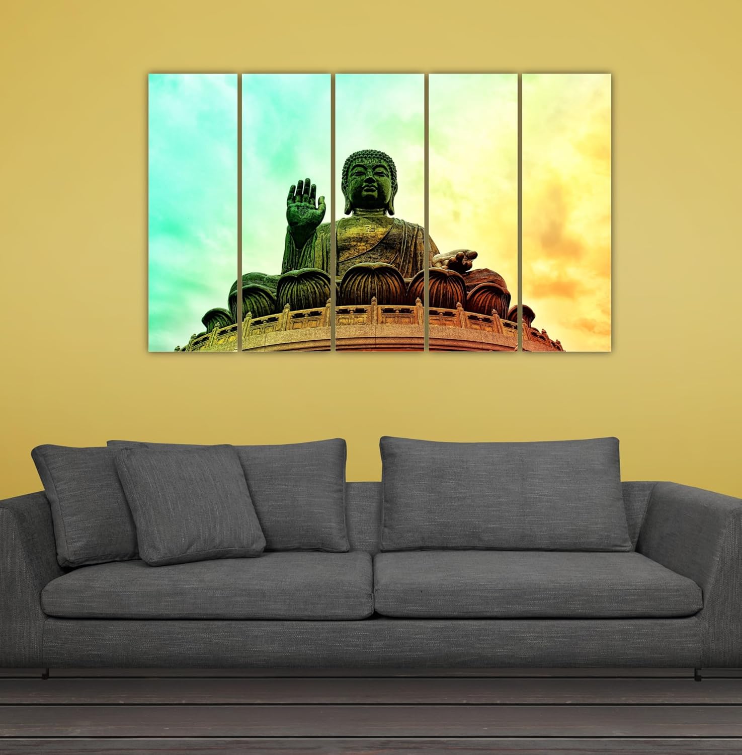 Close-up of Buddha-tiful Framed Wall Art That'll Stress Less Your Space panels with matte lamination