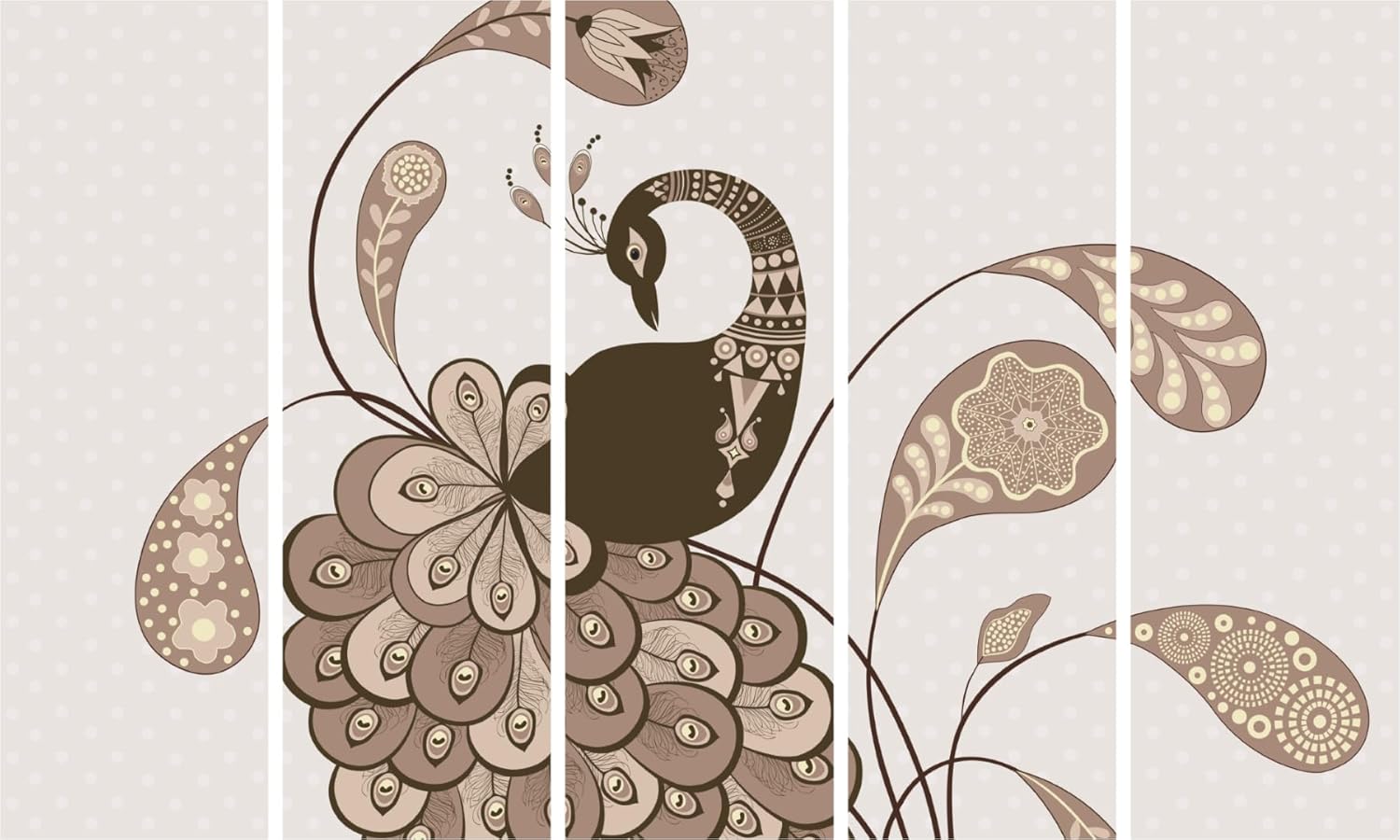 Peacock-tacular Vastu Canvas That'll Make Your Walls Strut - 5-Panel Framed Wall Art (50x30in Multi-Frame)