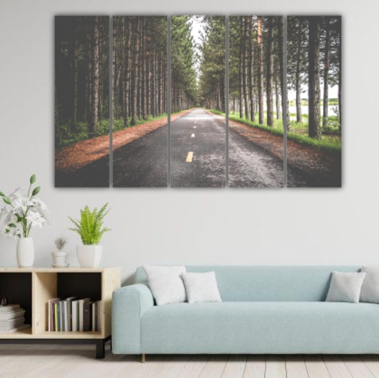 Close-up of the splash-proof multi-frame textures on the Woods Road Photography Framed Wall Art