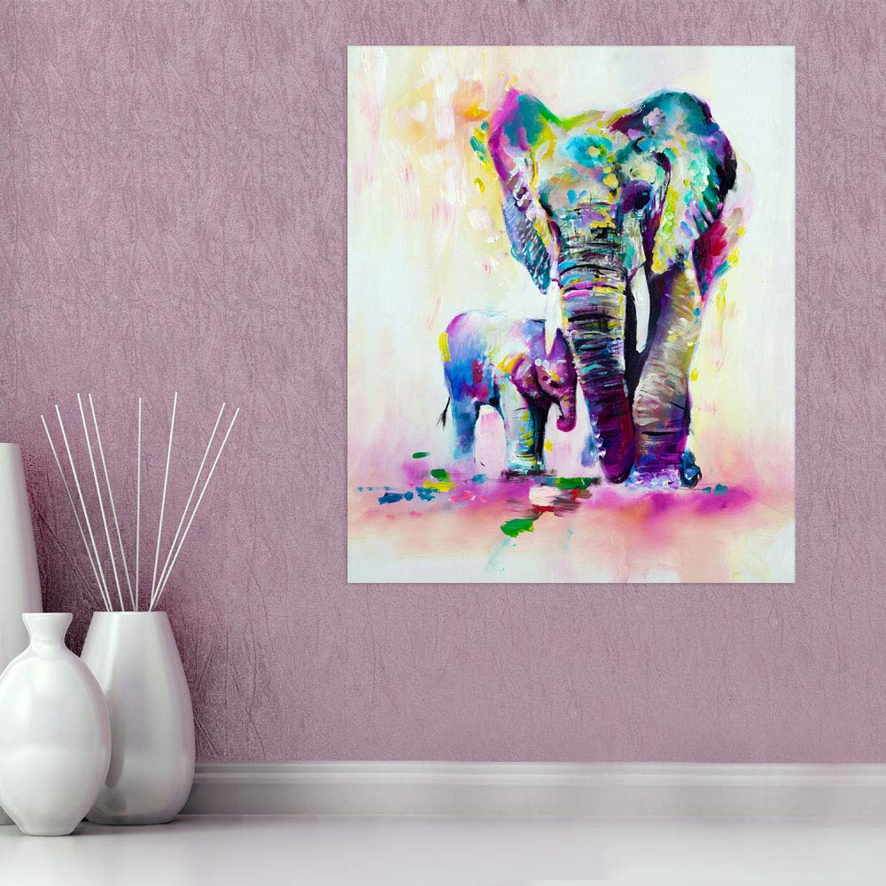 Gentle Giants Unframed Wall Art featuring colourful elephant silhouettes on a pure cotton canvas.