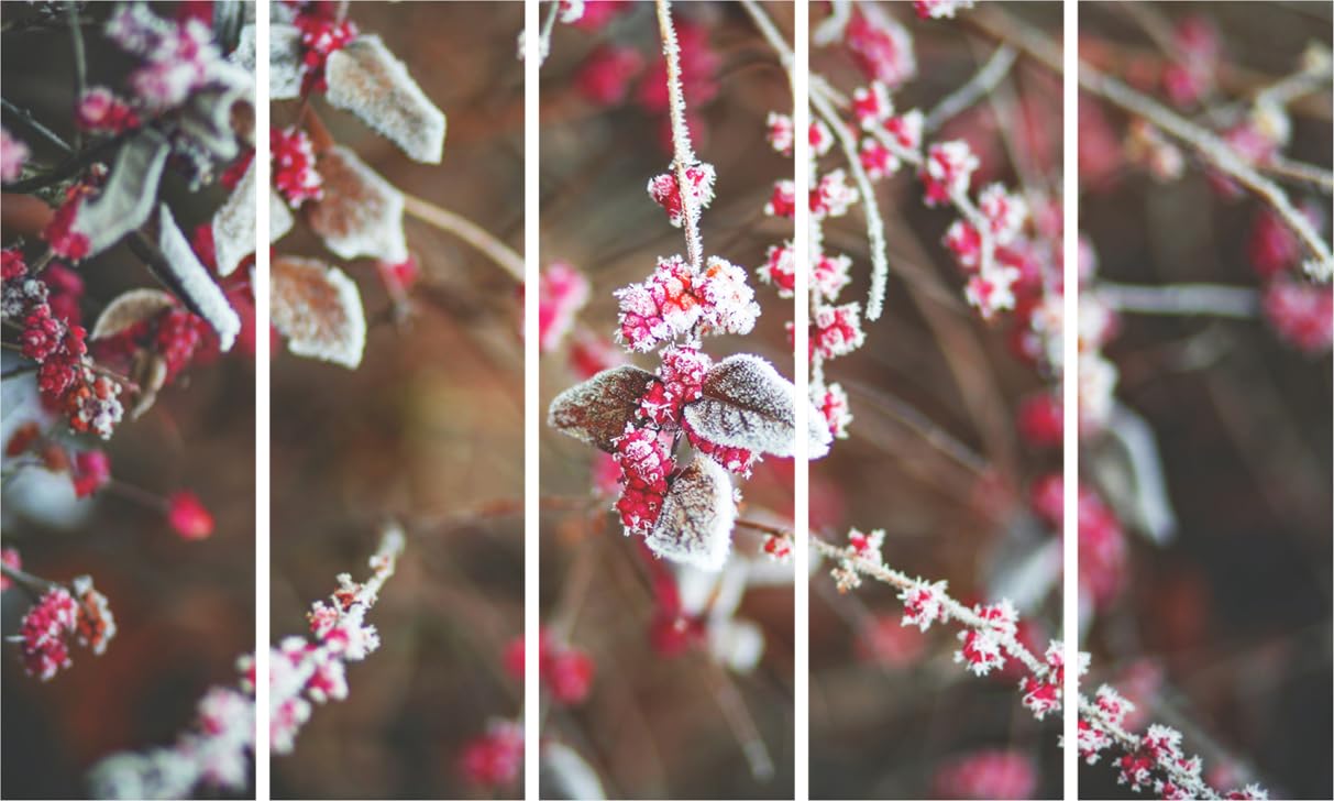 Cherry Leaf Snowfall Photography Framed Wall Art That Blossoms Your Space - Multi-Frame Magic (150x76cm)