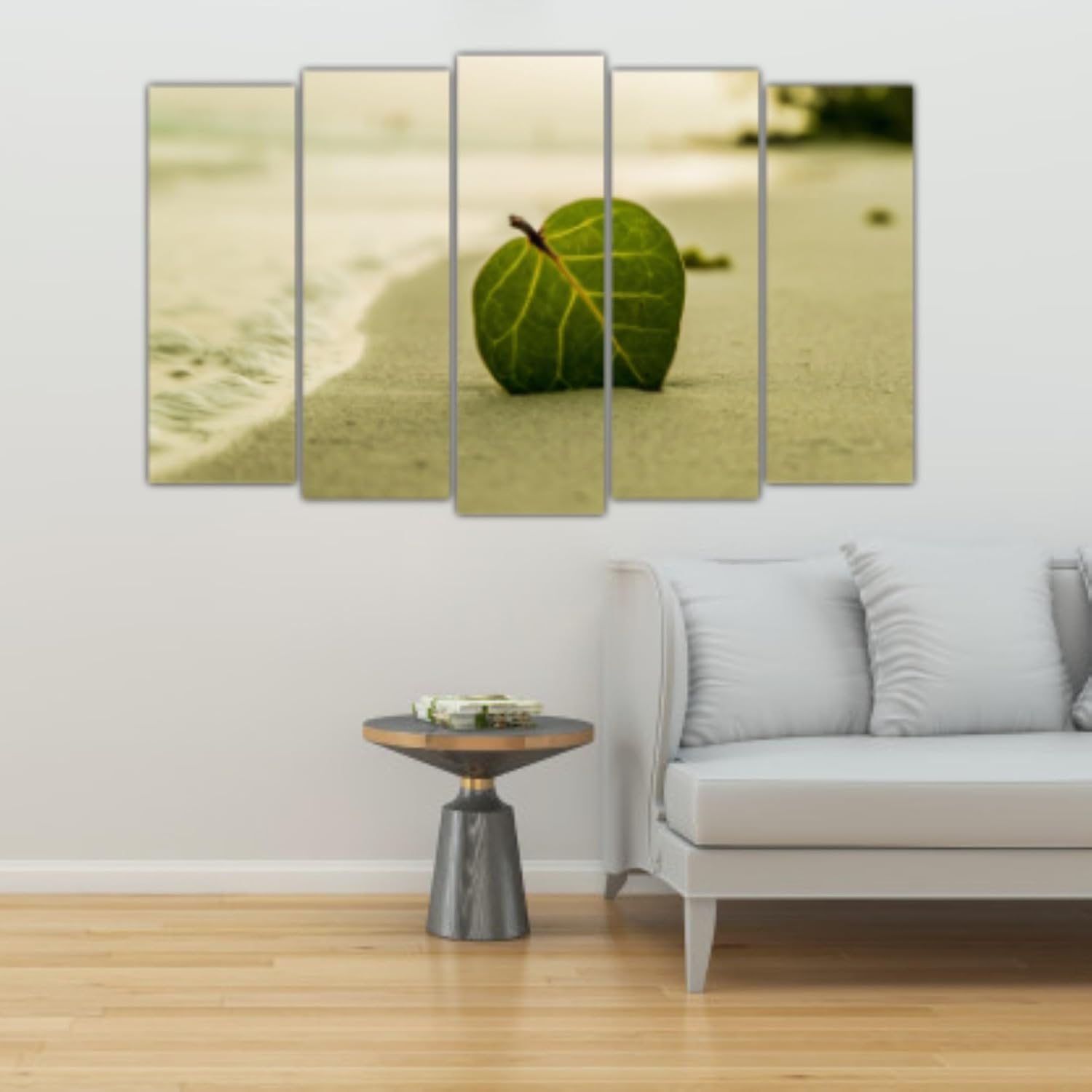 Close-up of the multi-panel leaf Wall Art with detailed wooden MDF frames and vivid digital print