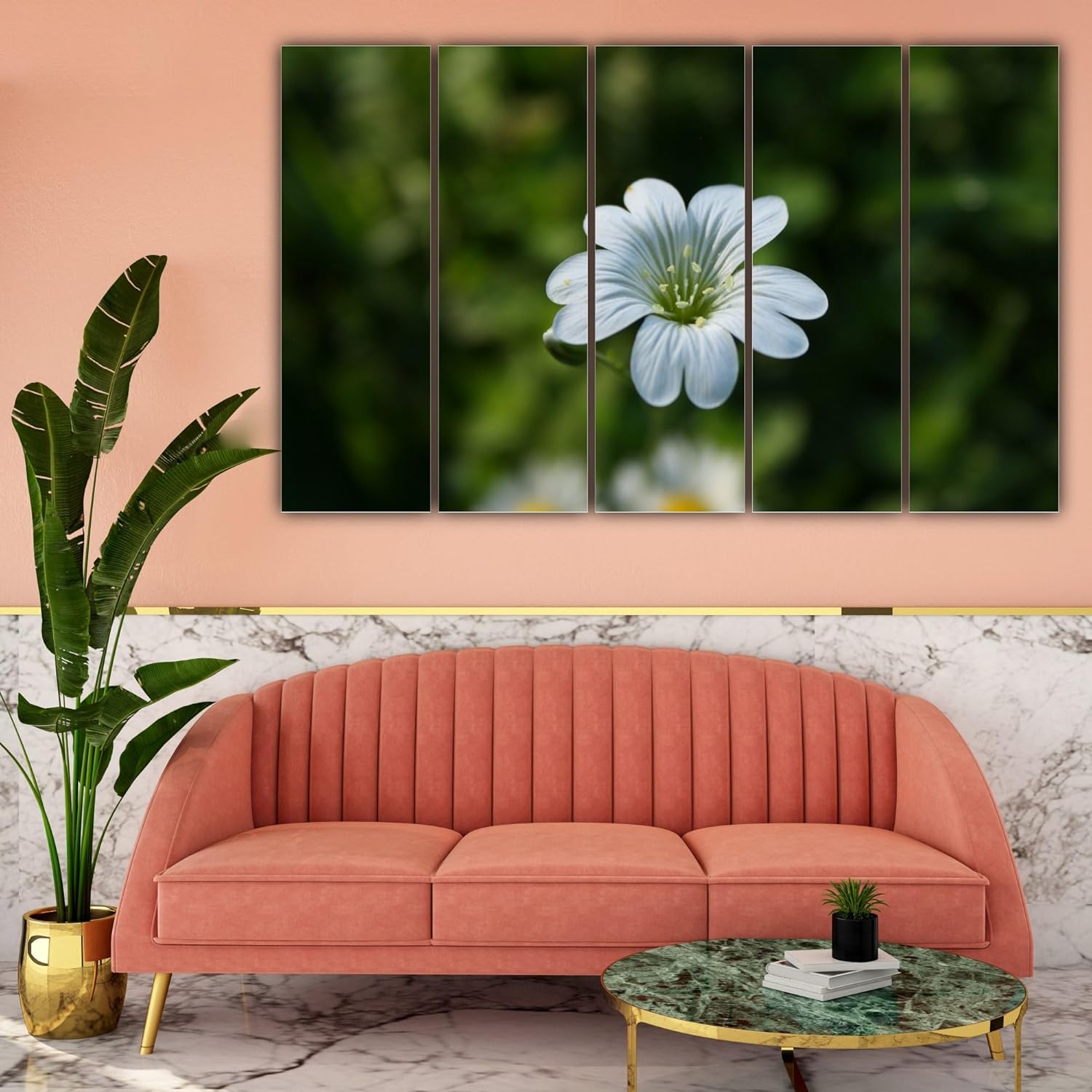 Multi-frame Floral Fiesta Framed Wall Art displayed in a bright living room setting