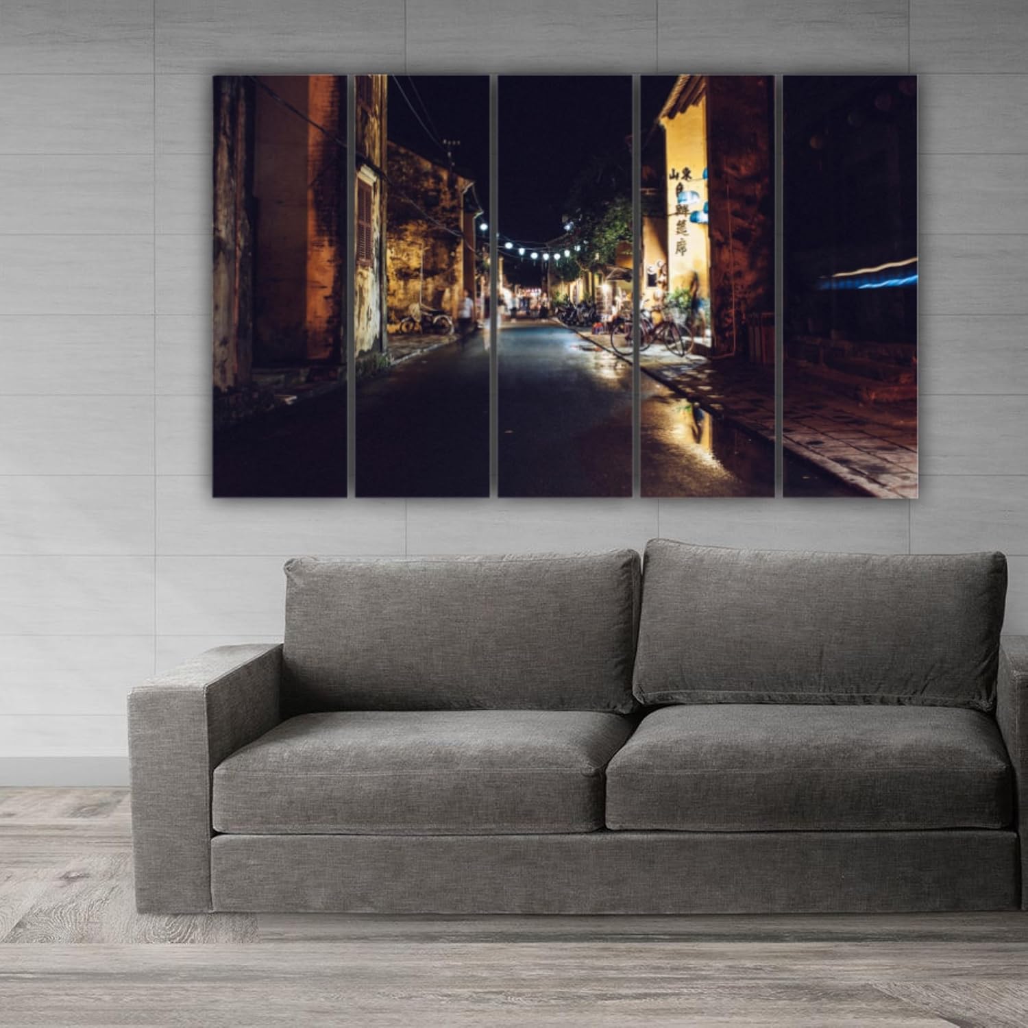 Close-up of splash-proof wooden MDF frames in the Paris-tastic Night Street Lights Wall Art