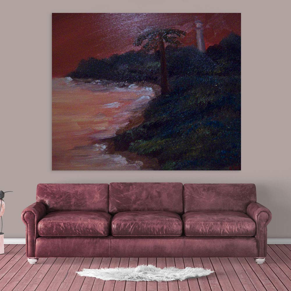 Starstruck Nature Nightscape Unframed Wall Art displayed above a cozy living room sofa