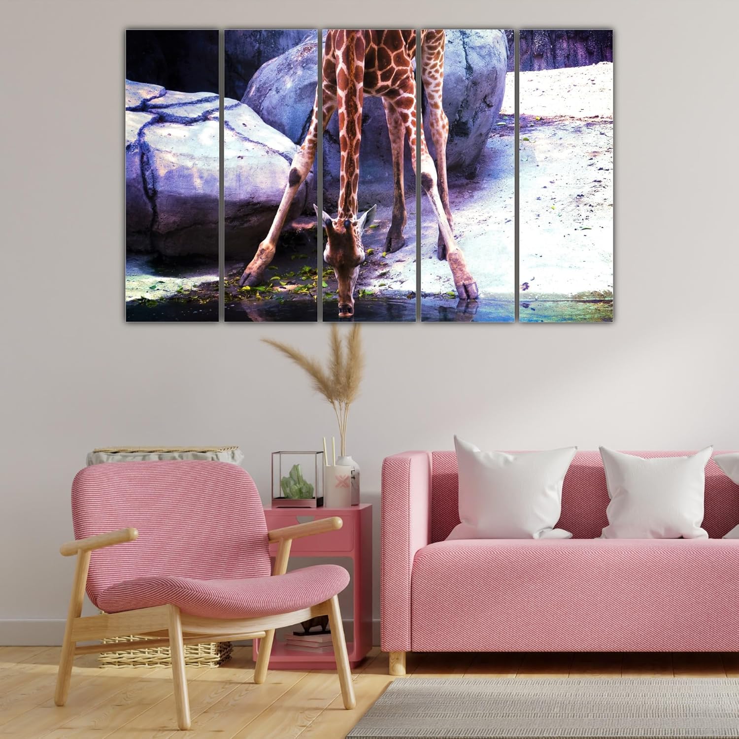 Side view of Giraffe-a-licious 5-Panel Framed Wall Art with wooden MDF frames