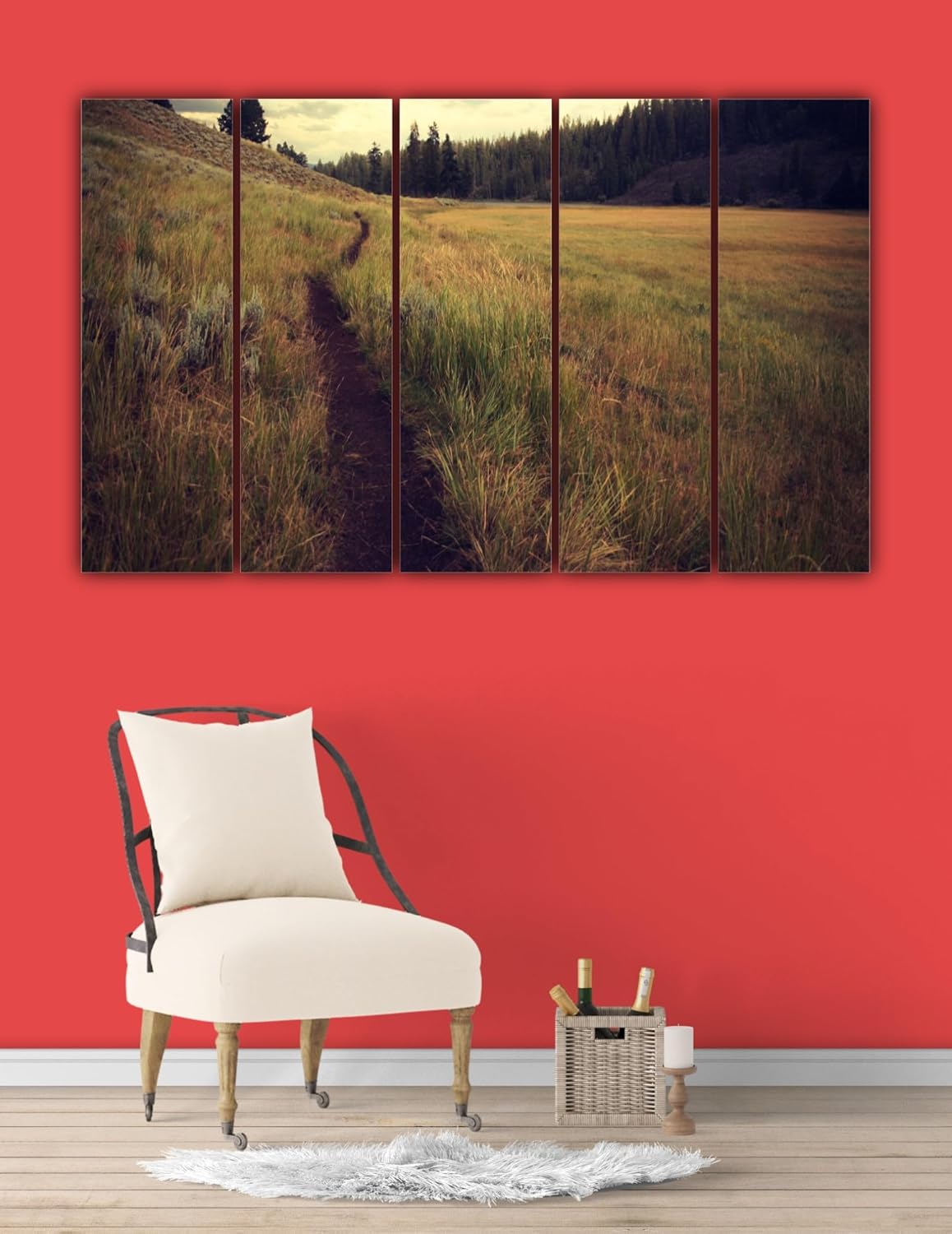 Close-up of the multi-panel grass imagery in this framed Wall Art