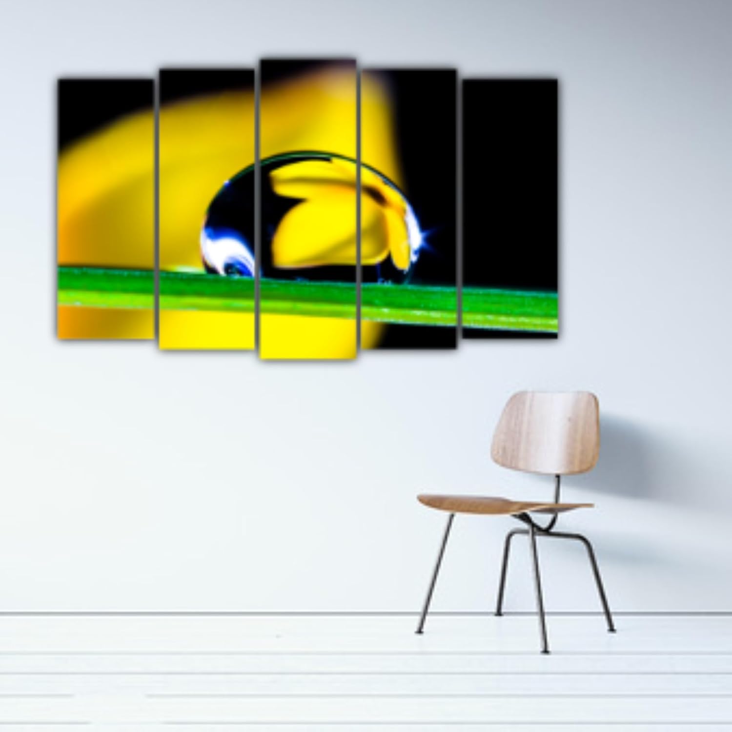 Close-up of the five water droplet panels in 'Water You Waiting For? Framed Photography Wall Art That Drips Style'.