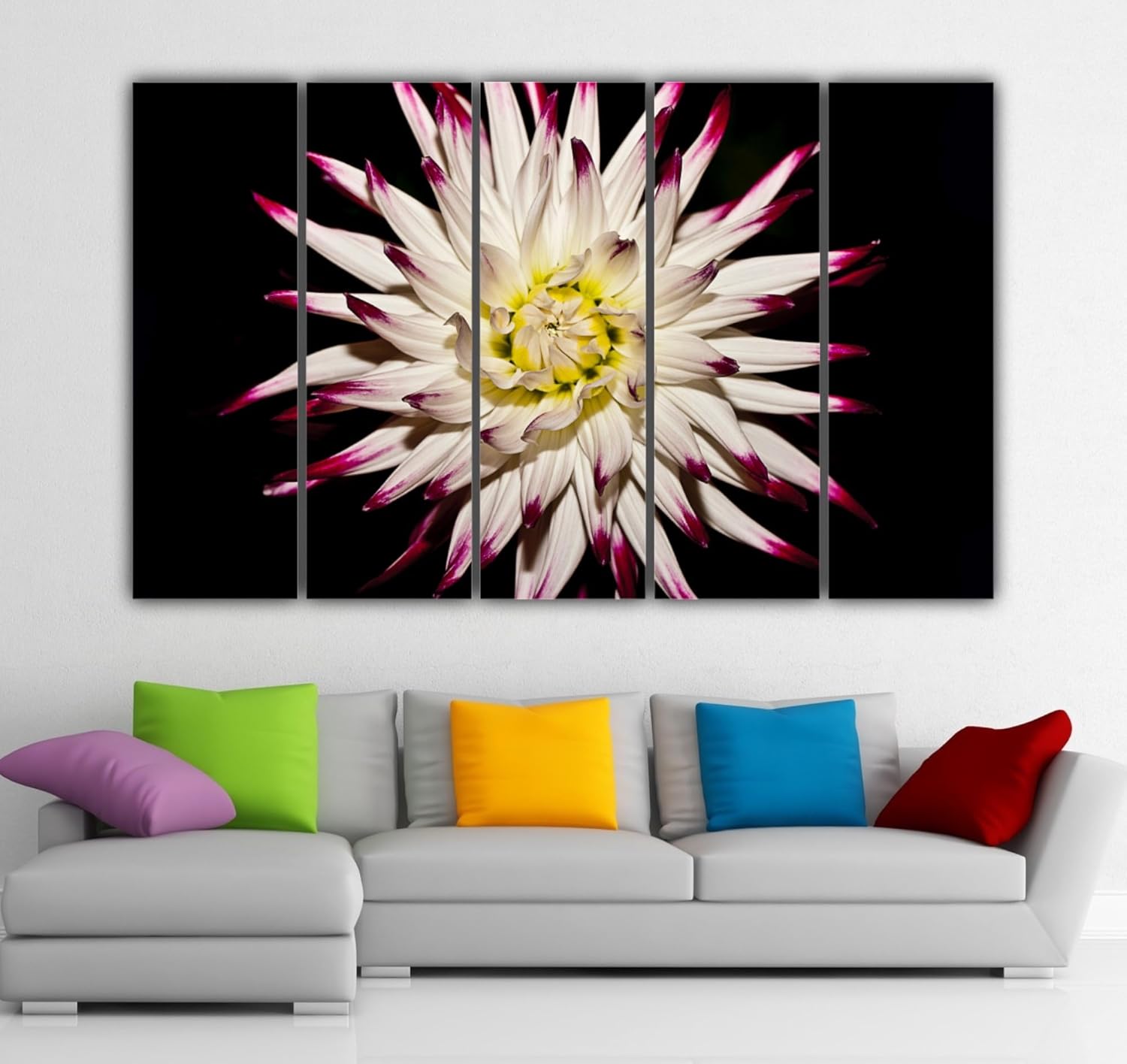 Framed Floral Fiesta Wall Art with high-resolution flower photography in a 5-panel layout, ready to hang.