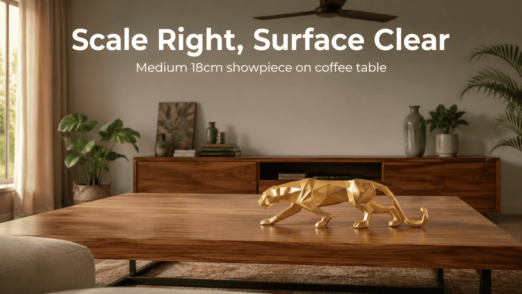 modern home decor showpiece on coffee table with clear surface space
