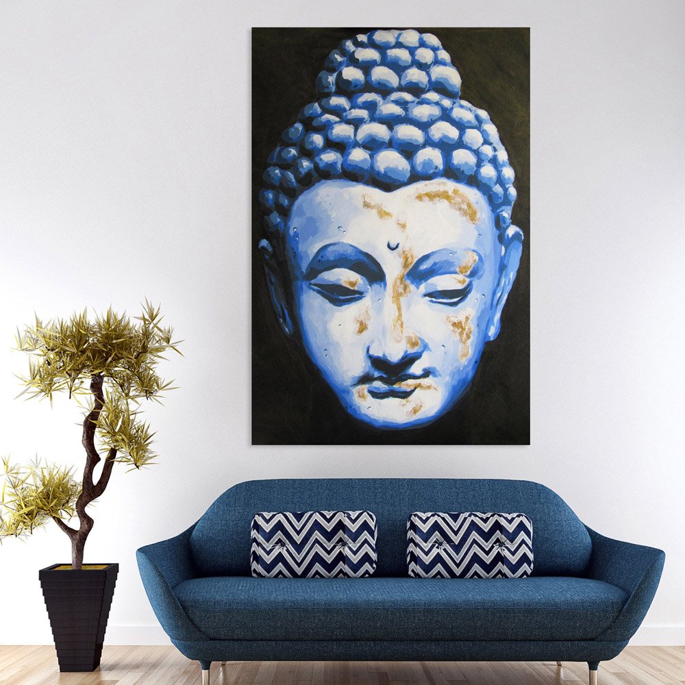 Wee Blue Coo Quadro Con Statua Di Buddha In Pietra Bianca – Stampa D'Arte Incorniciata – 30x41 Cm – Prodotto In Scozia
