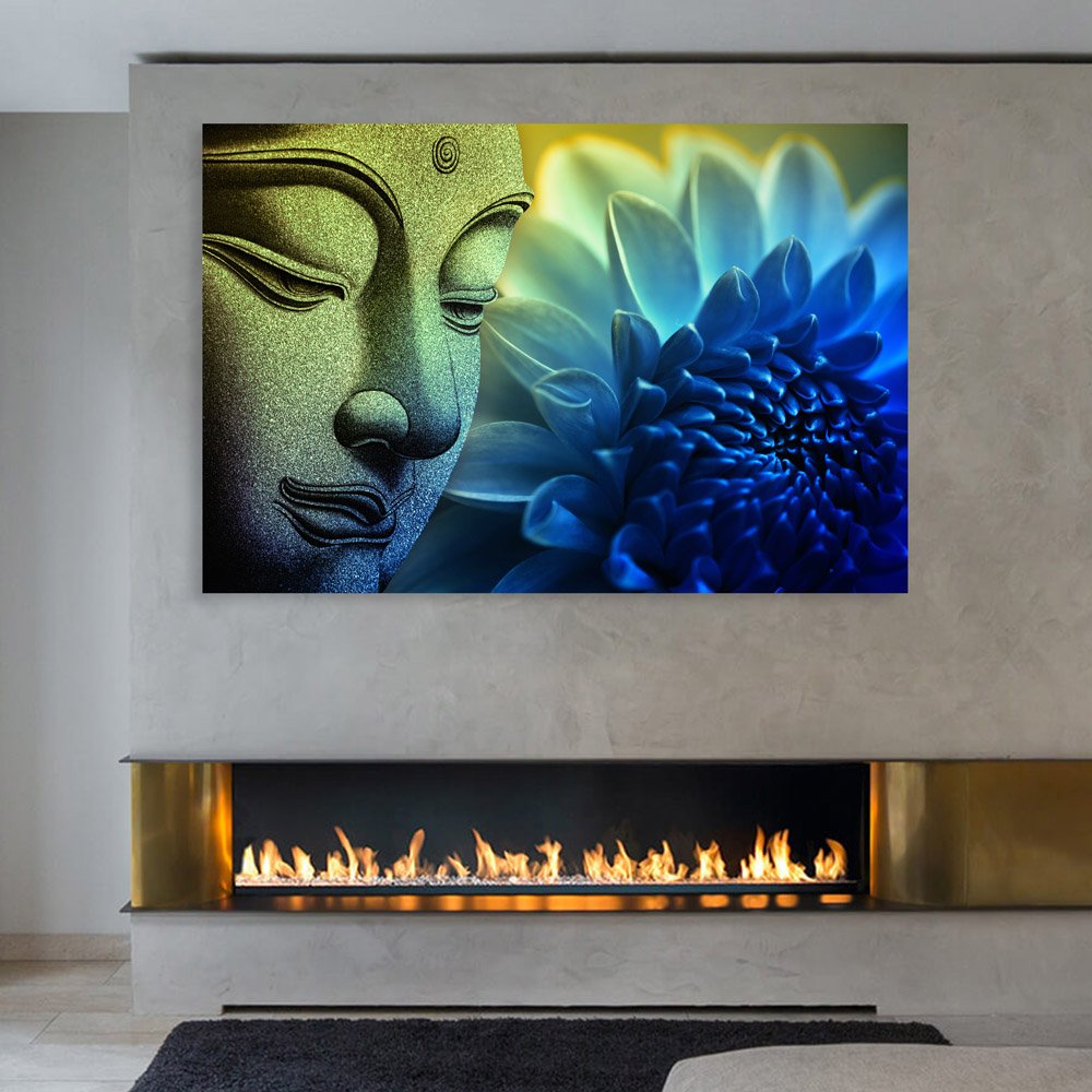 Buddha with Lotus Canvas Wall Art (91x61cm) for 10–12ft Walls | Moolwan