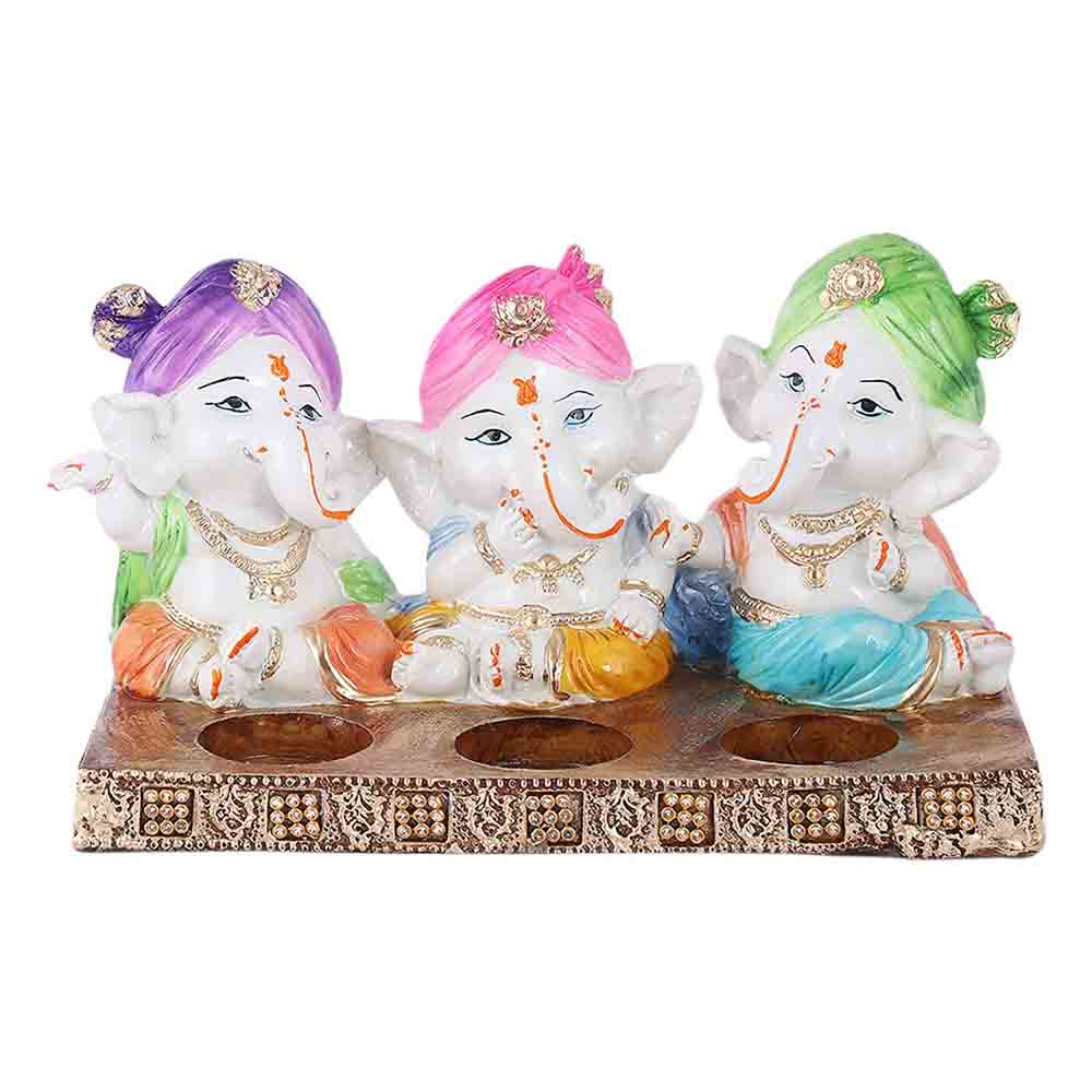 Three Set Ganesha Statues With Tealights