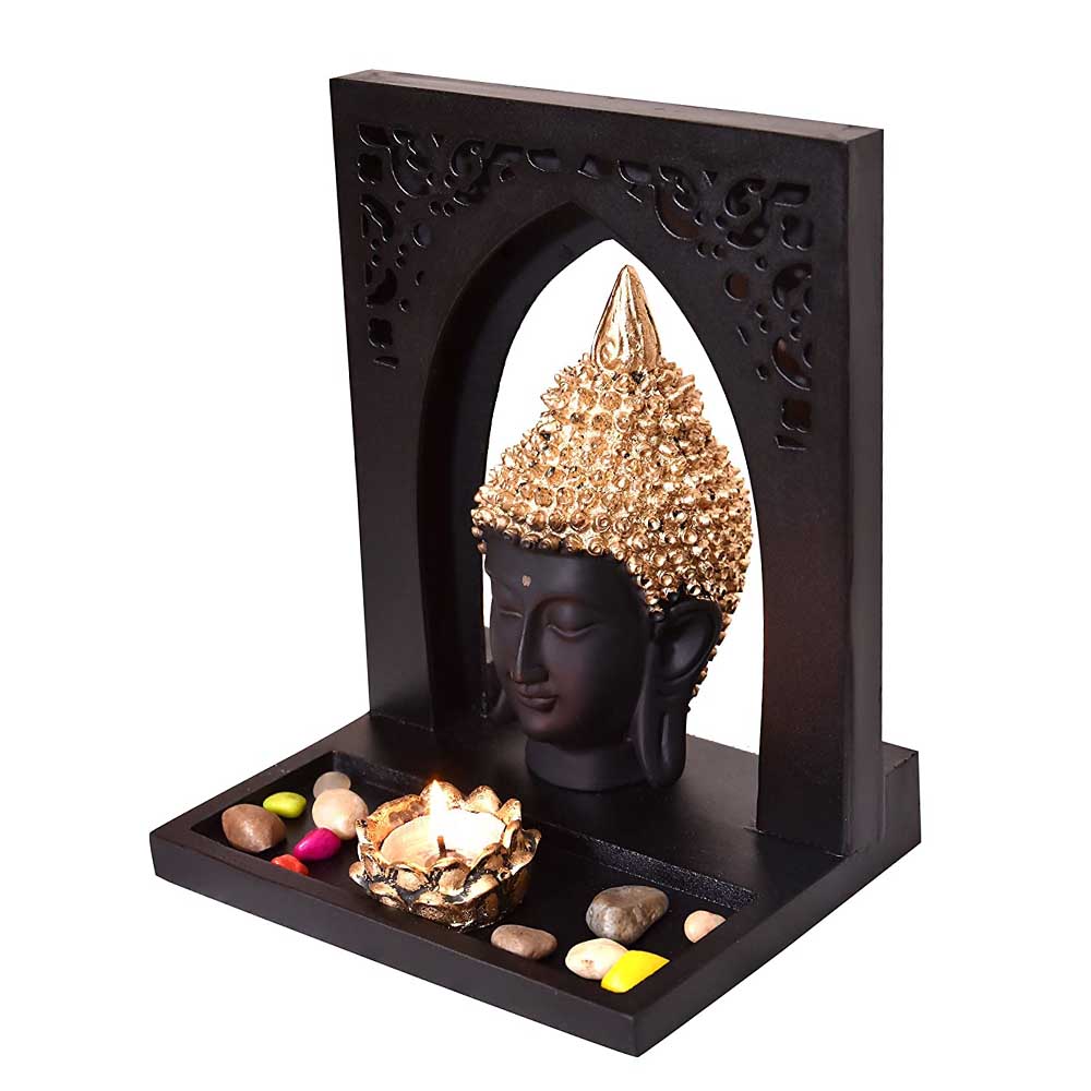 Lord Buddha Face Statue with a Wooden Stand