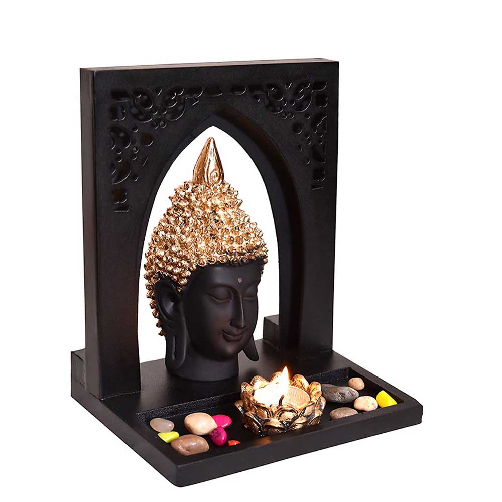 Lord Buddha Face Showpiece with a Wooden Stand