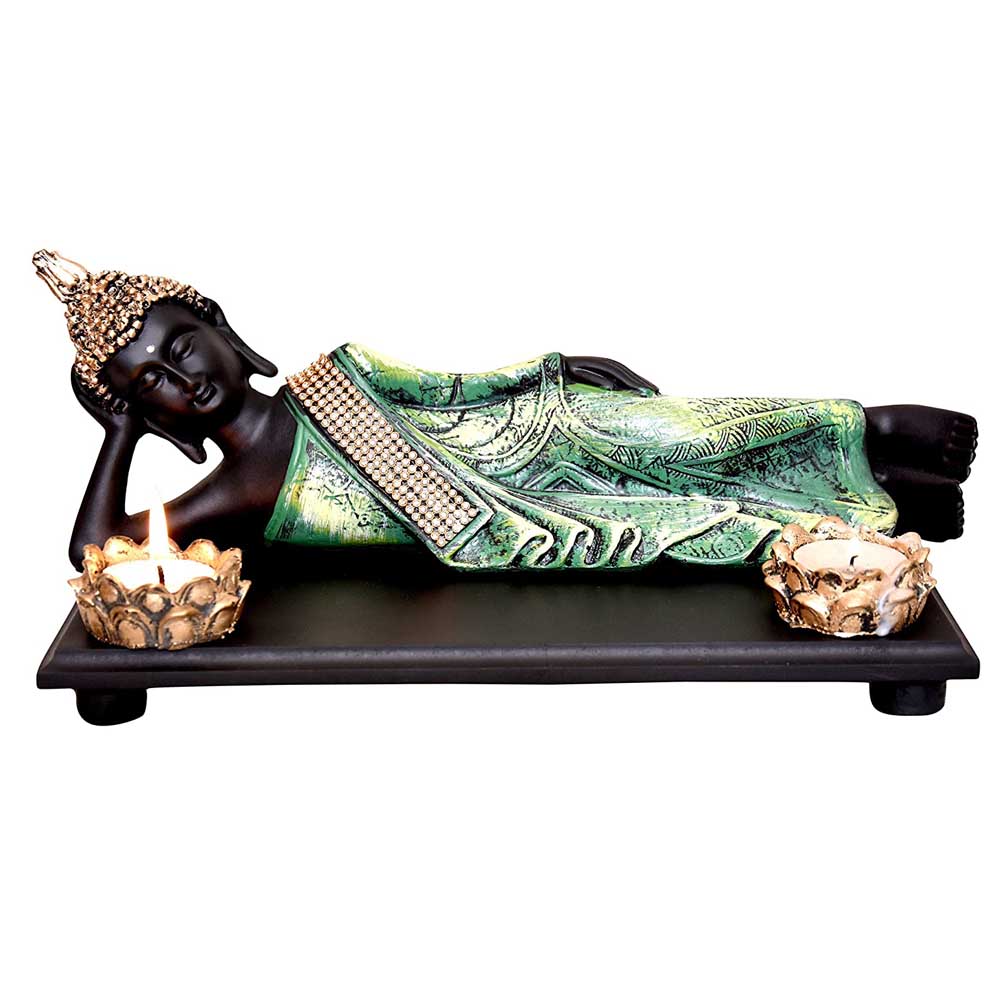 Divine Resting Buddha Idol on Wooden Tray