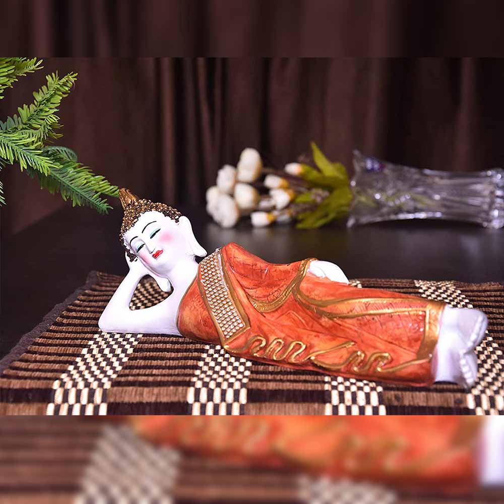 Orange Poly Resin and Marble Dust Buddha Statue
