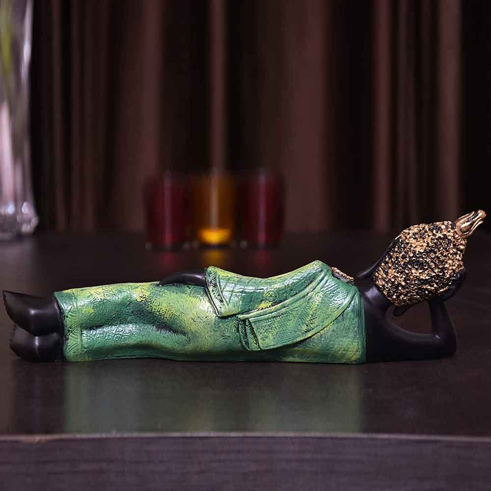 Green Divine Resting Buddha Figurine
