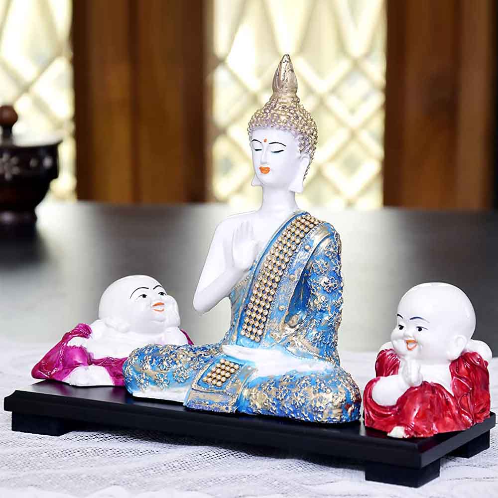 Divine Meditating Buddha Statue On Wooden Tray Online
