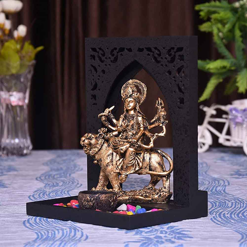 Durga Mata Idol with Wooden Tray and Tea Light Holder Online