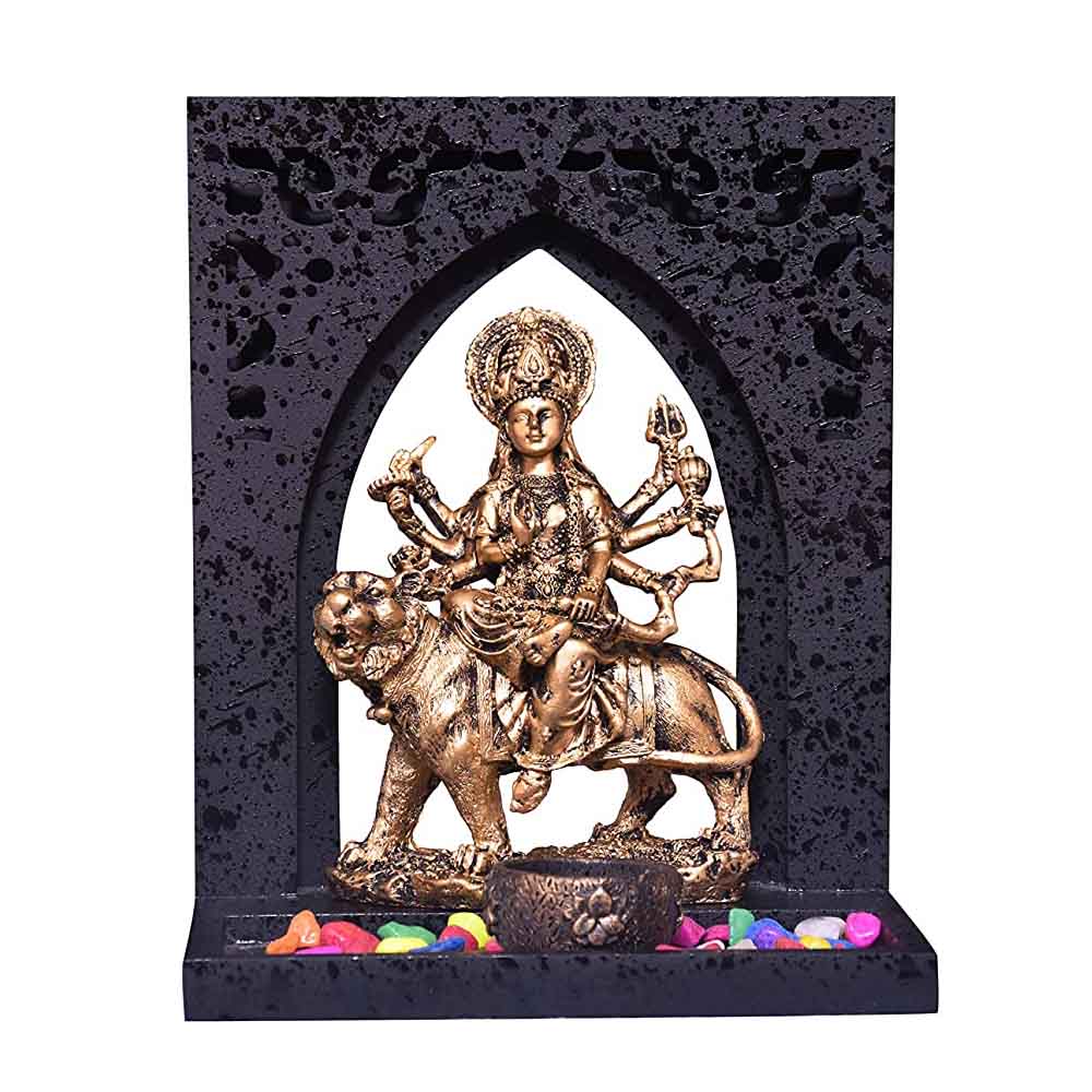 Durga Maa Statue with Wooden Tray and Tea Light Holder
