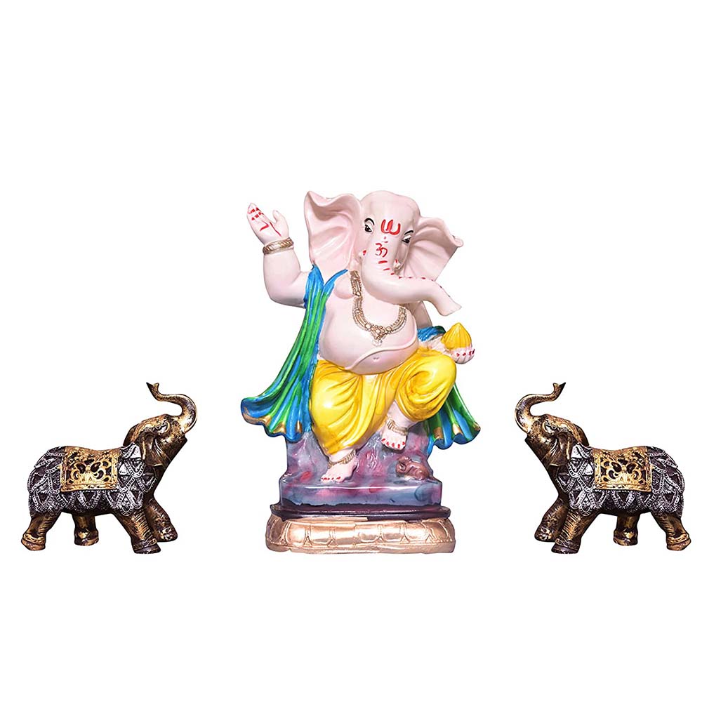Lord Ganesha Statue with Two Elephants