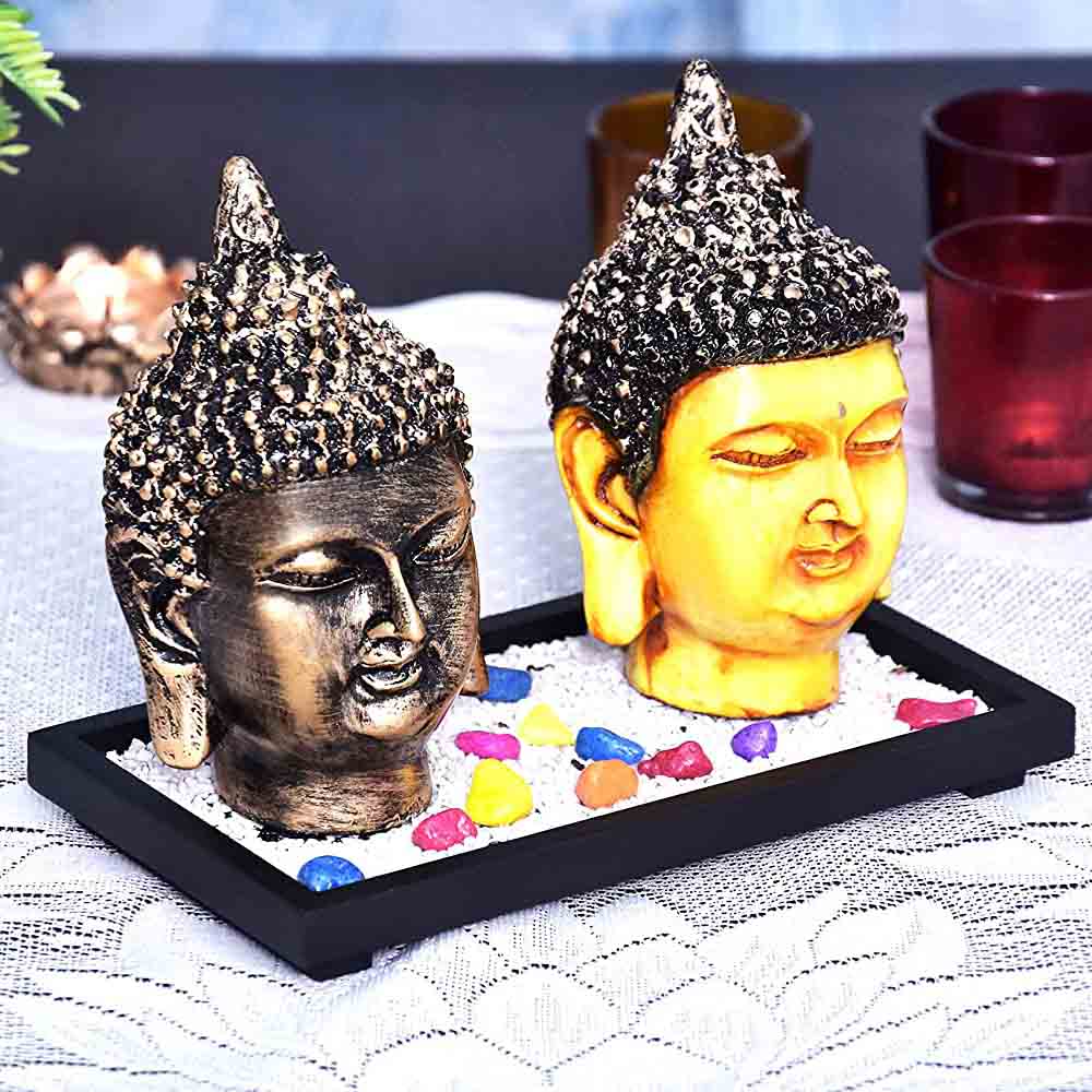 Set of 2 Buddha Face Idol