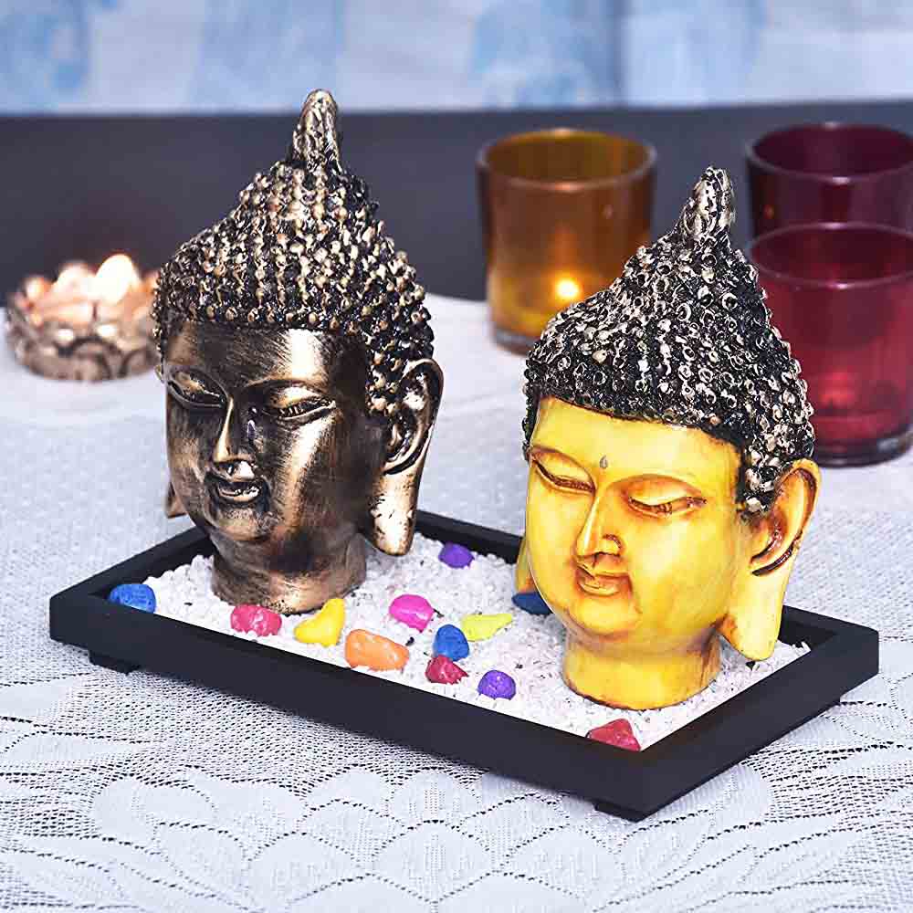 Set of 2 Buddha Face Figurines