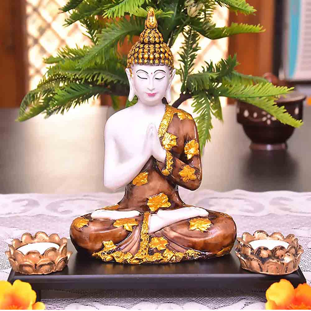 White And Brown Polyresin Buddha Statue