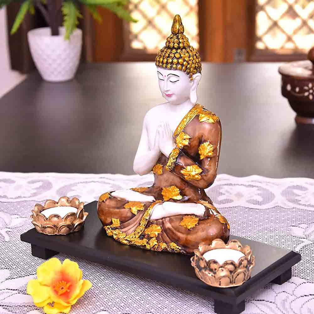 White And Brown Polyresin Buddha Figurine
