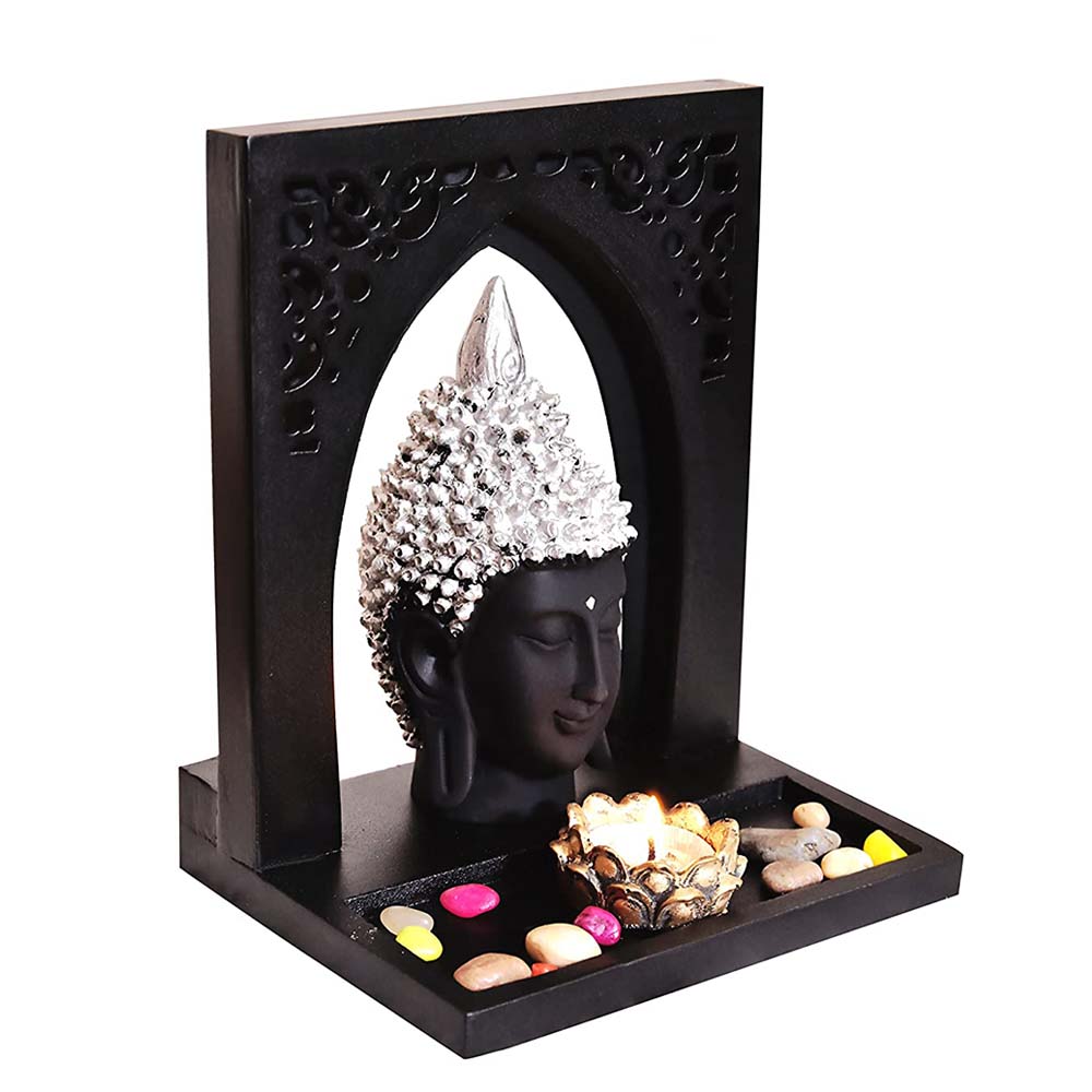 Buddha Face Statue on Royal Tray for Home Décor