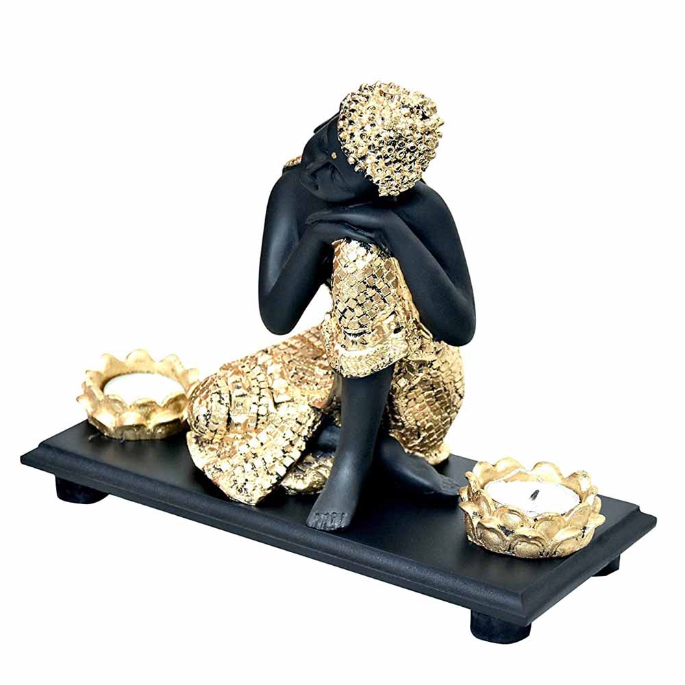 Polyresin Divine Resting Buddha Idol with Tray and T-light Holder Online