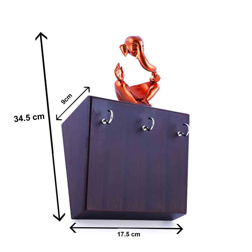 Wooden keyholder for Wall with Ganesha Statue