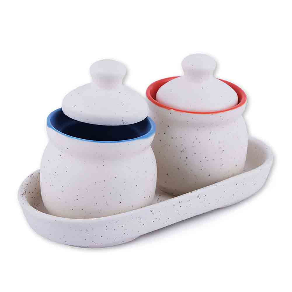 Pickle Ceramic Jar Set Of Two With Tray