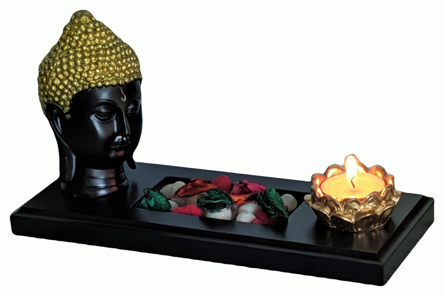 Resin Buddha Face Figurine on Tray