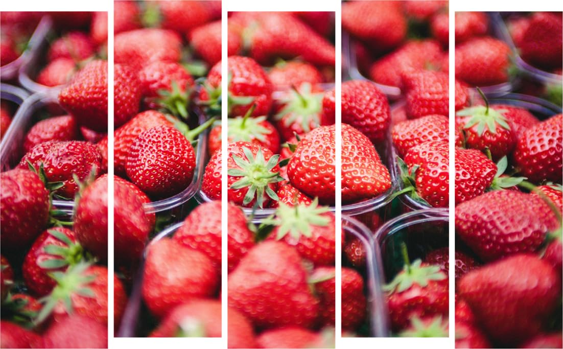 Image of Berry-licious Photography Framed Wall Art: Strawberry Multi-Frame Spectacle highlighting juicy strawberry panels in modern decor