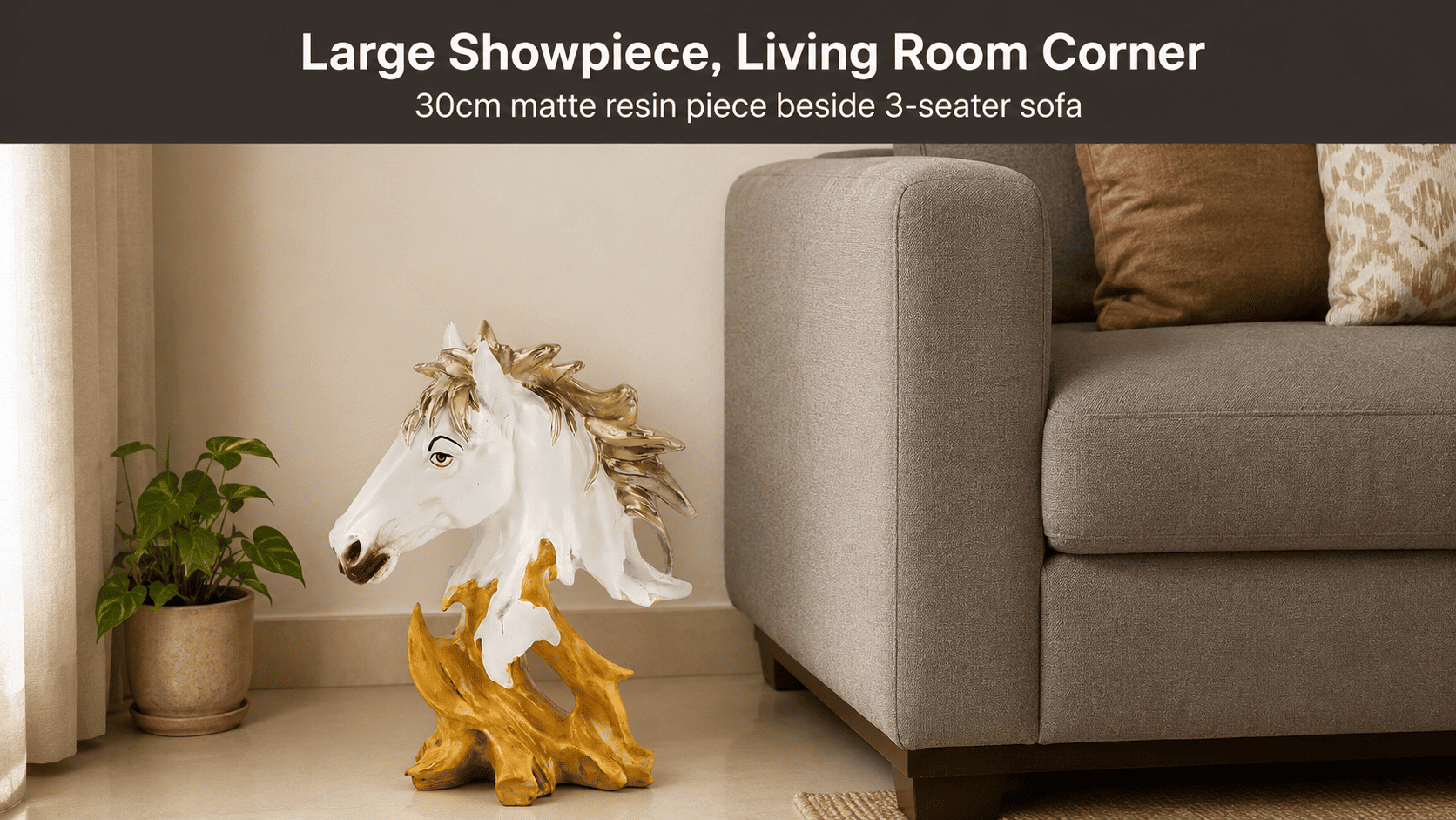large decorative piece styled in a living room corner near seating