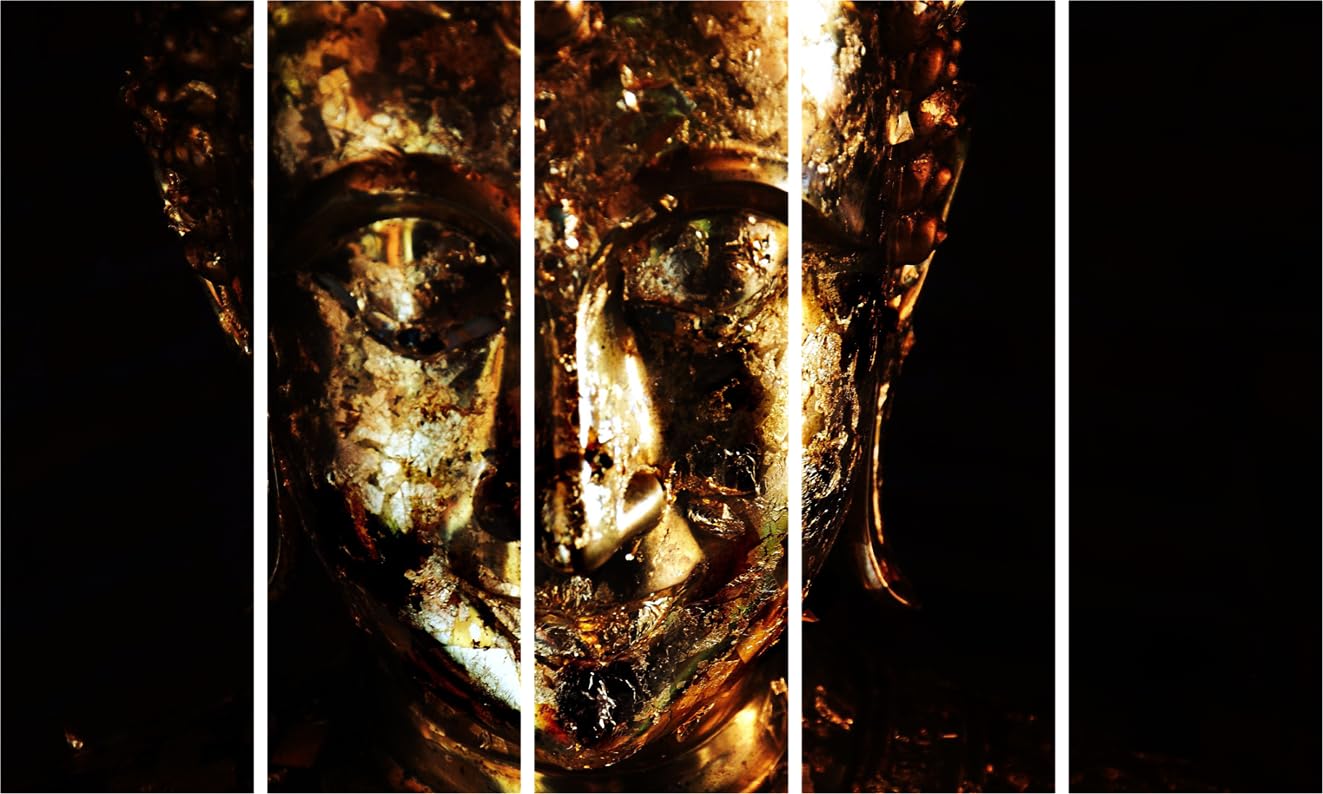 Buddha-tiful Multi-Frame Wall Art That'll Zen Your Walls - Premium Framed Bliss shows five serene Buddha panels hanging above a sofa