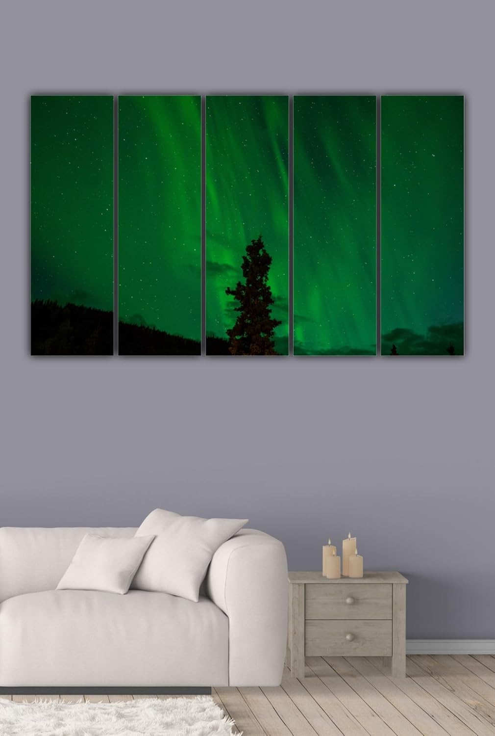 Close-up of Nature's Party framed 5-panel Wall Art illustrating detailed wood grain on the MDF frames.