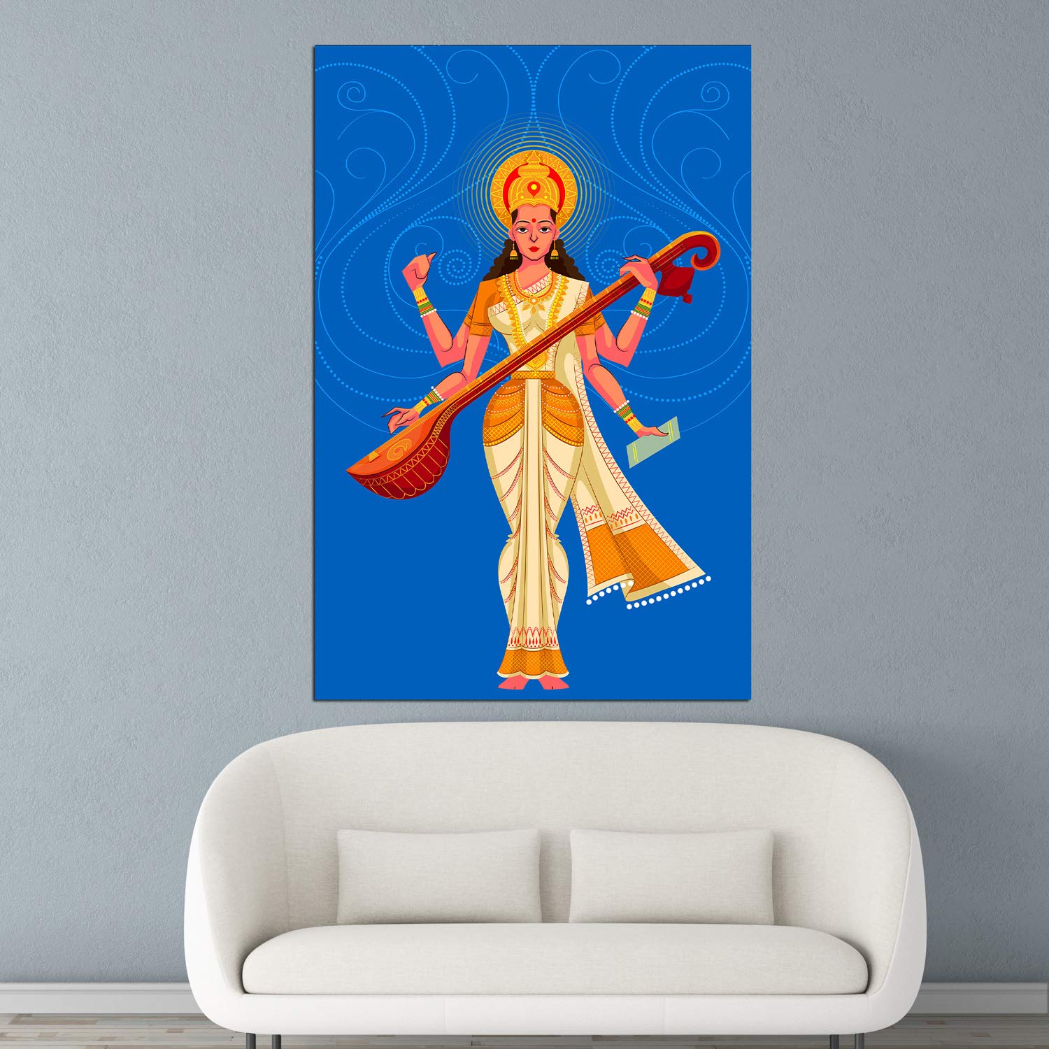 Saraswati-tastic Unframed Hindu Wall Art That'll Bless Your Space - Spiritual Canvas Magic (91x61cm)