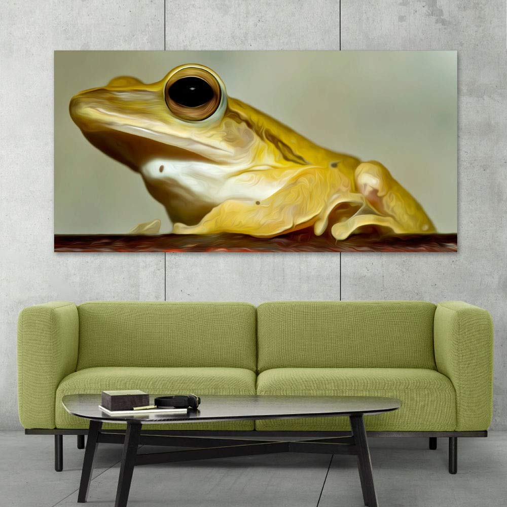 Frog-tastic Golden Frog Vastu Canvas That'll Hop Into Your Heart - Premium Cotton Art Ready to Ribbit Your Walls (85x40.5cm Framed)