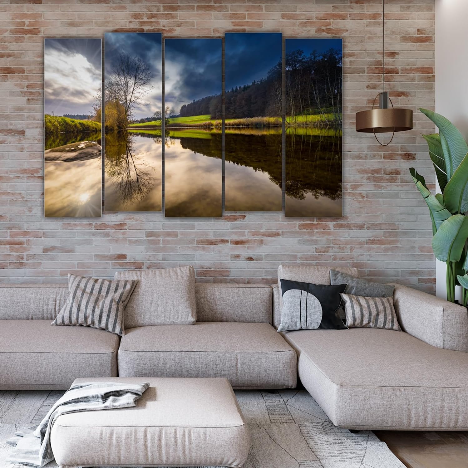 Close-up view of Nature's Bliss Framed Wall Art  Multi-Frame Magic panels highlighting lush greenery and sky details.