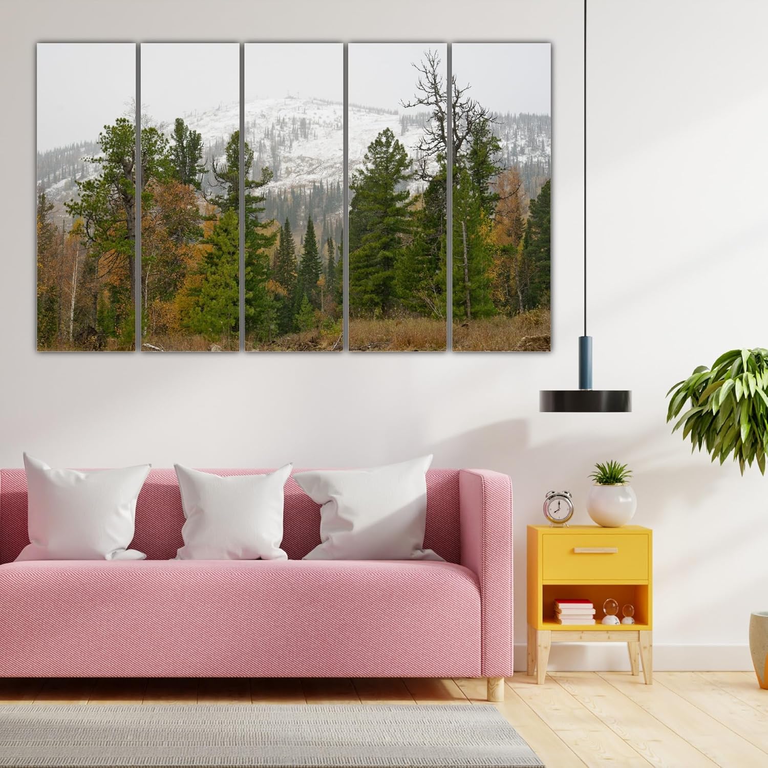 Close-up of one panel of Mountain Majesty Framed Wall Art with vivid alpine details and sleek MDF frame.