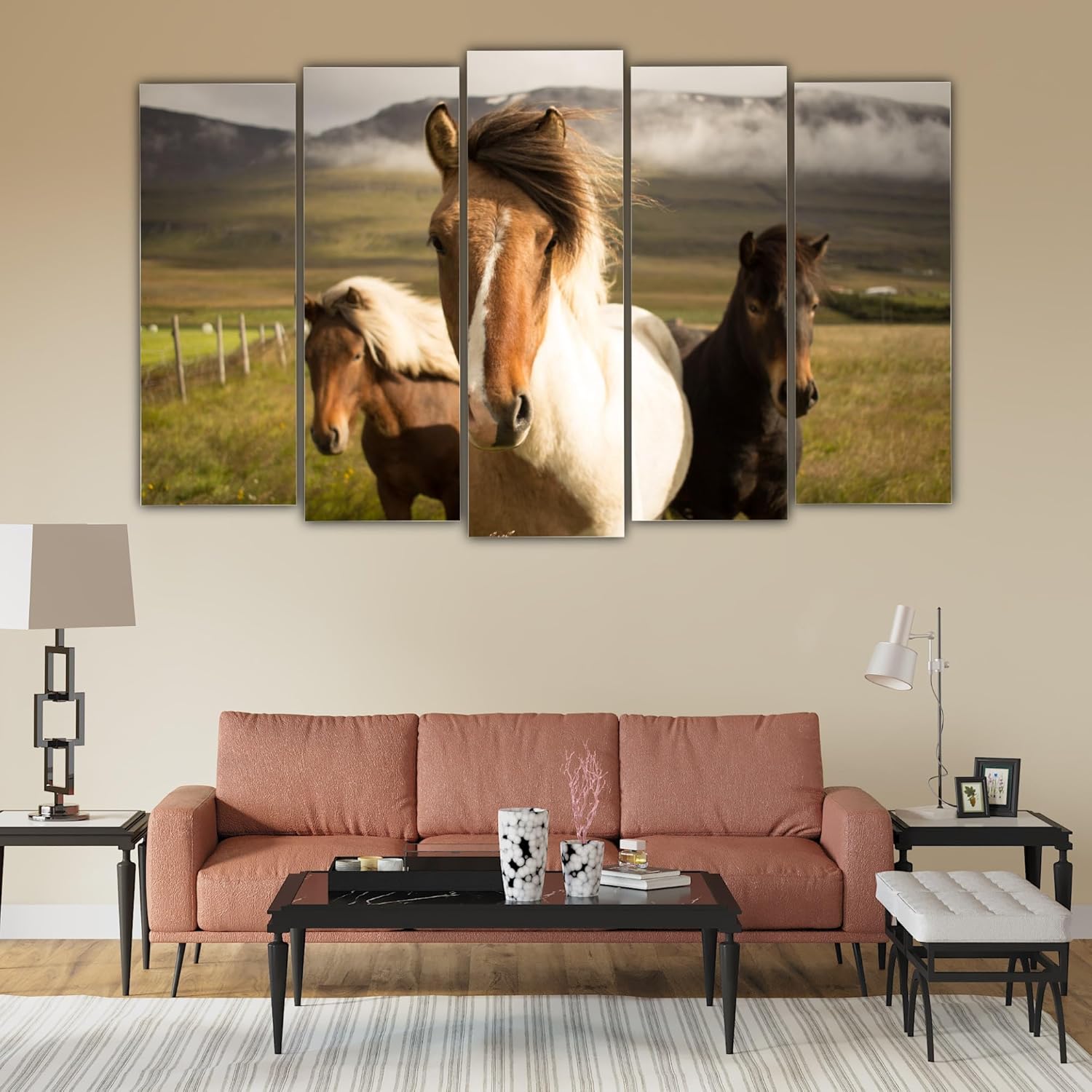 Neigh-Sayers Beware: Galloping Framed Horses Wall Art close-up showcasing vibrant colors and wooden MDF frames.