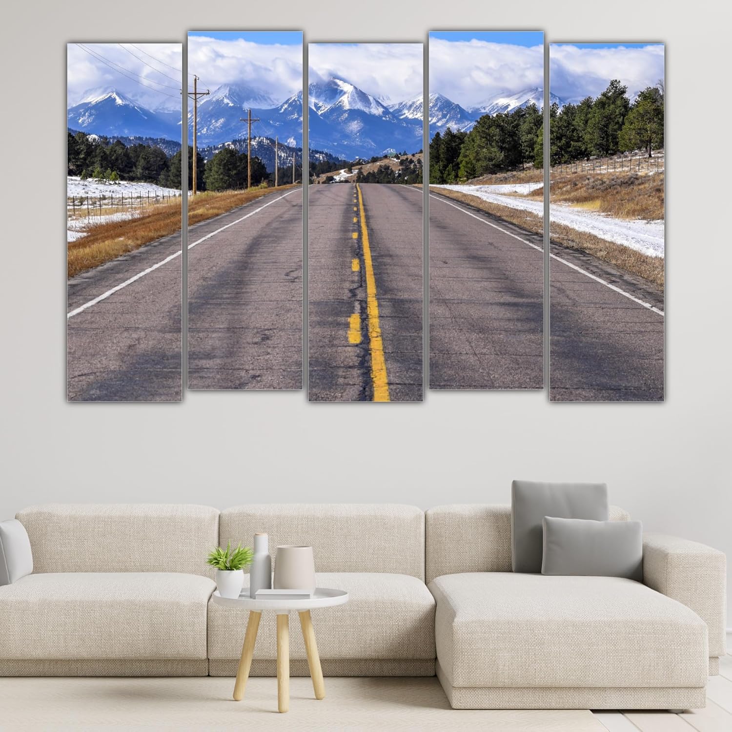 Close-up of the Road-trippin' Multi-Frame Photography Framed Wall Arts scratch-resistant frames and vivid printed road scenery.