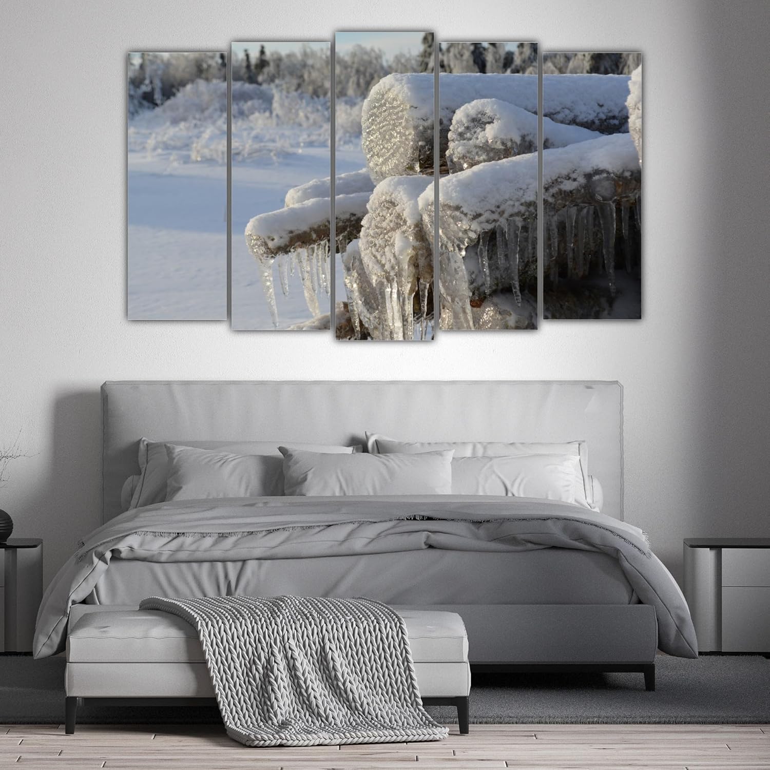 Close-up of the 6mm wooden MDF frames showcasing the snow Wall Art in vivid color