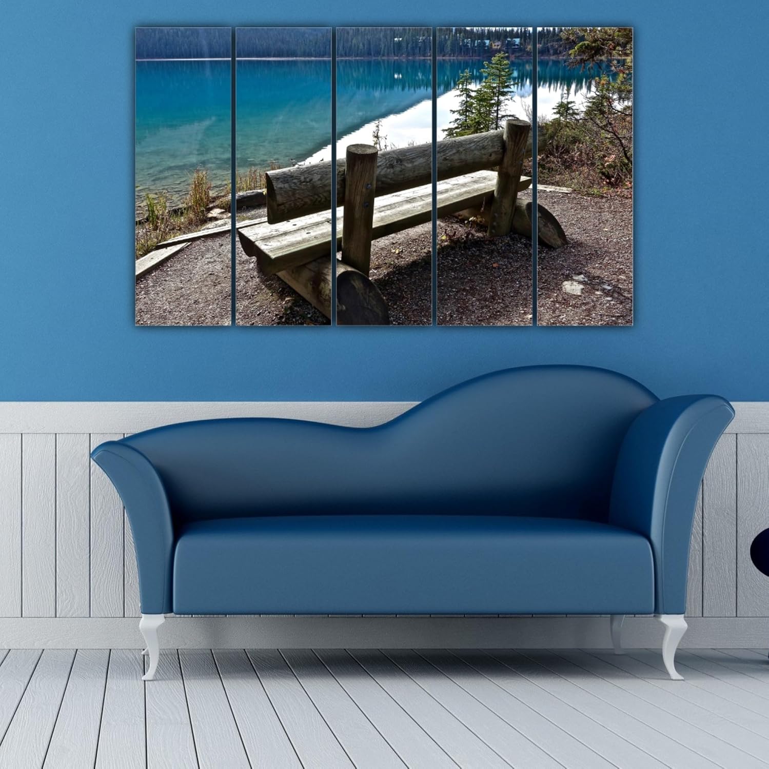 Close-up of Make Waves: 5-Panel Lake Photography Framed Wall Art showing crisp reflections