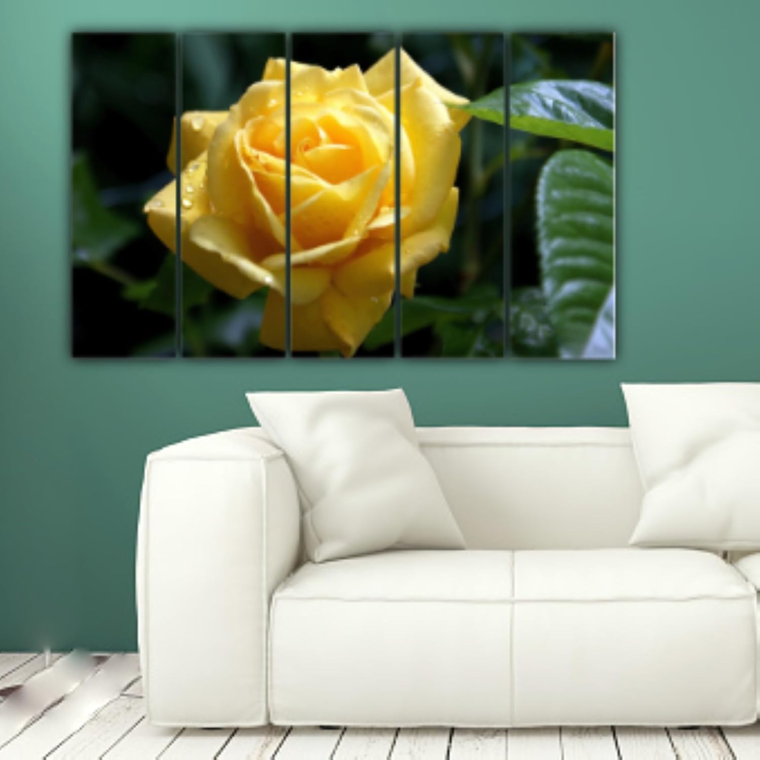 Close-up of Bloom-tastic Sunshine Multi-frame Wall Art Photography Framed to Brighten Your Space (127x76cm) splash-resistant texture.